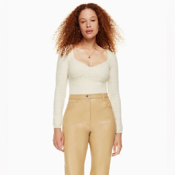 Aritzia Wilfred Wool Blend Greer Sweetheart Bustier Cream Sweater Size Small - Picture 9 of 14